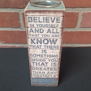 Beige and Gray Motivational Candle/Pen Holder